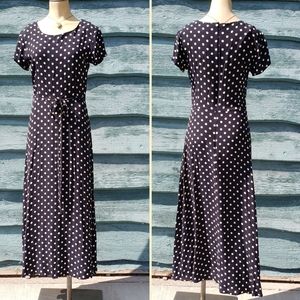 VTG Navy and Cream Polka Dot Dress
